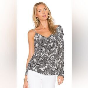 Diane Von Furstenberg Floral Paisley Asymmetric Ruffle Silk Serret Top Size 10